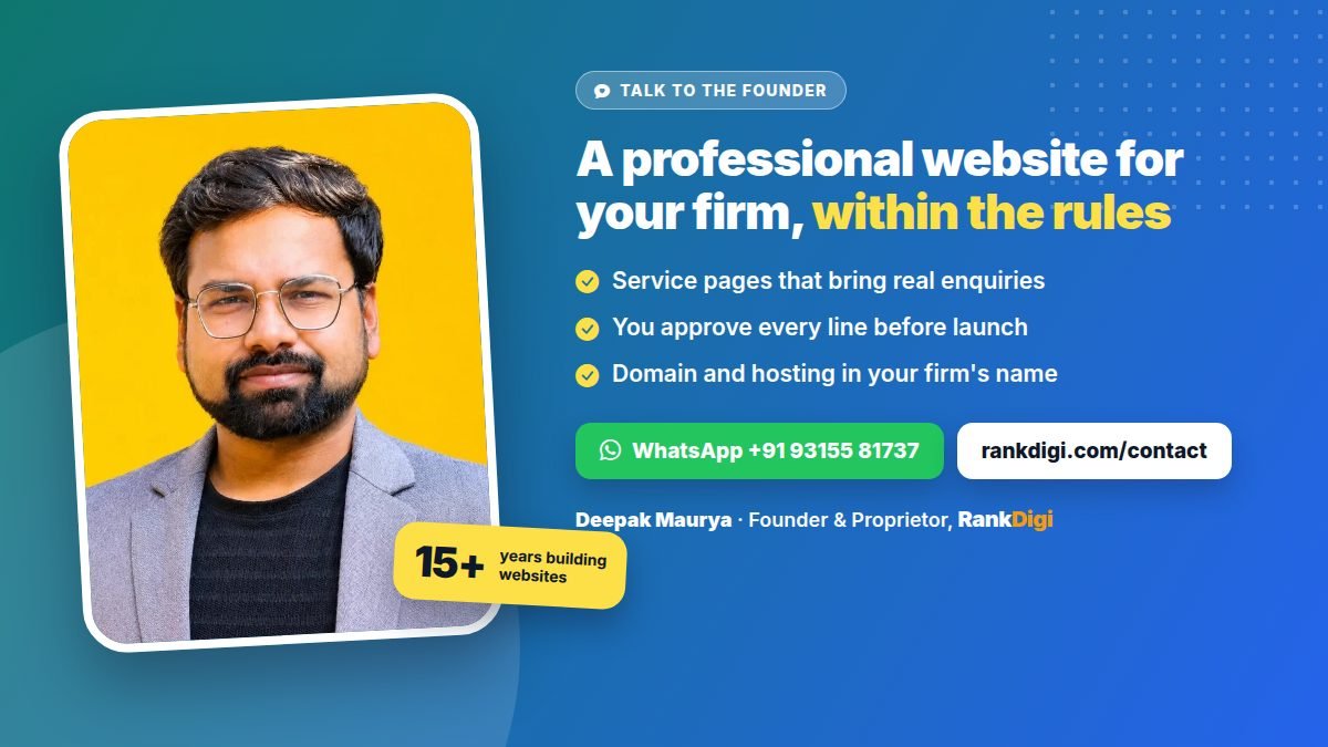 Deepak Maurya, founder of RankDigi, offering to plan a professional, ICAI-aware website for a CA firm