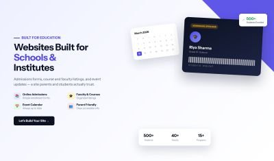 RankDigi school and institute website design service — student ID card and admissions calendar mockup