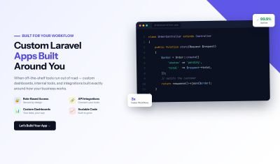 RankDigi custom PHP and Laravel development service — code editor mockup