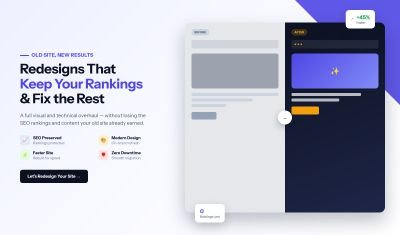 RankDigi website redesign service — before and after split comparison mockup