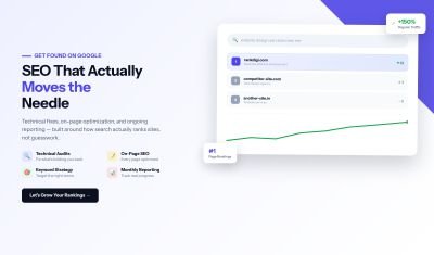 RankDigi SEO optimization service — search ranking list and traffic growth chart mockup