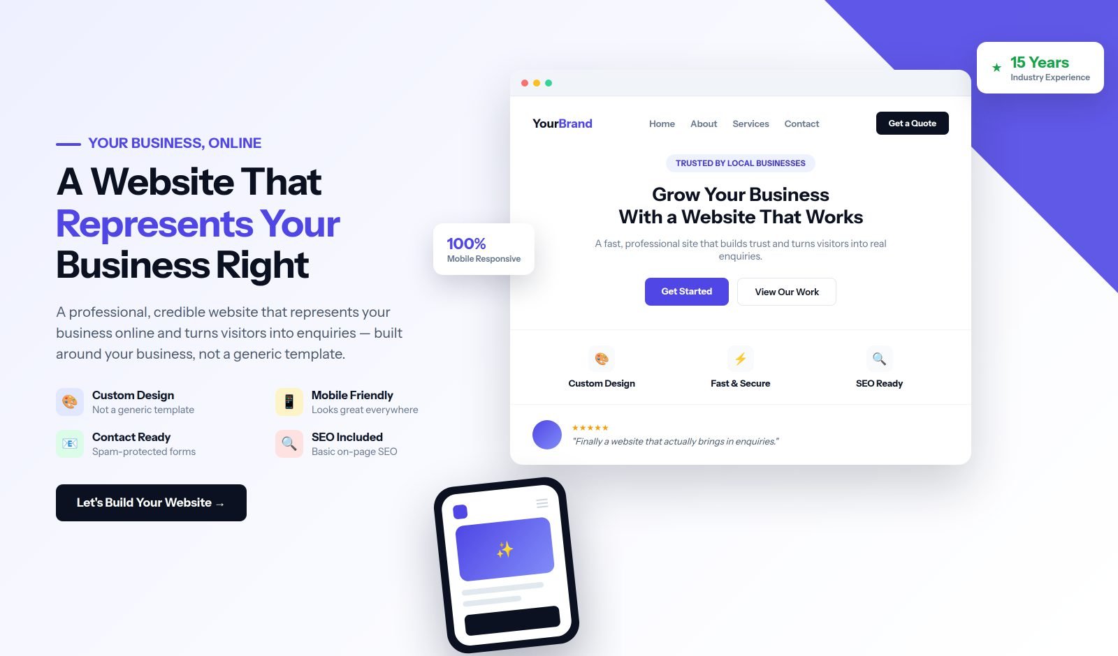 RankDigi business website development service — desktop and mobile responsive homepage mockup